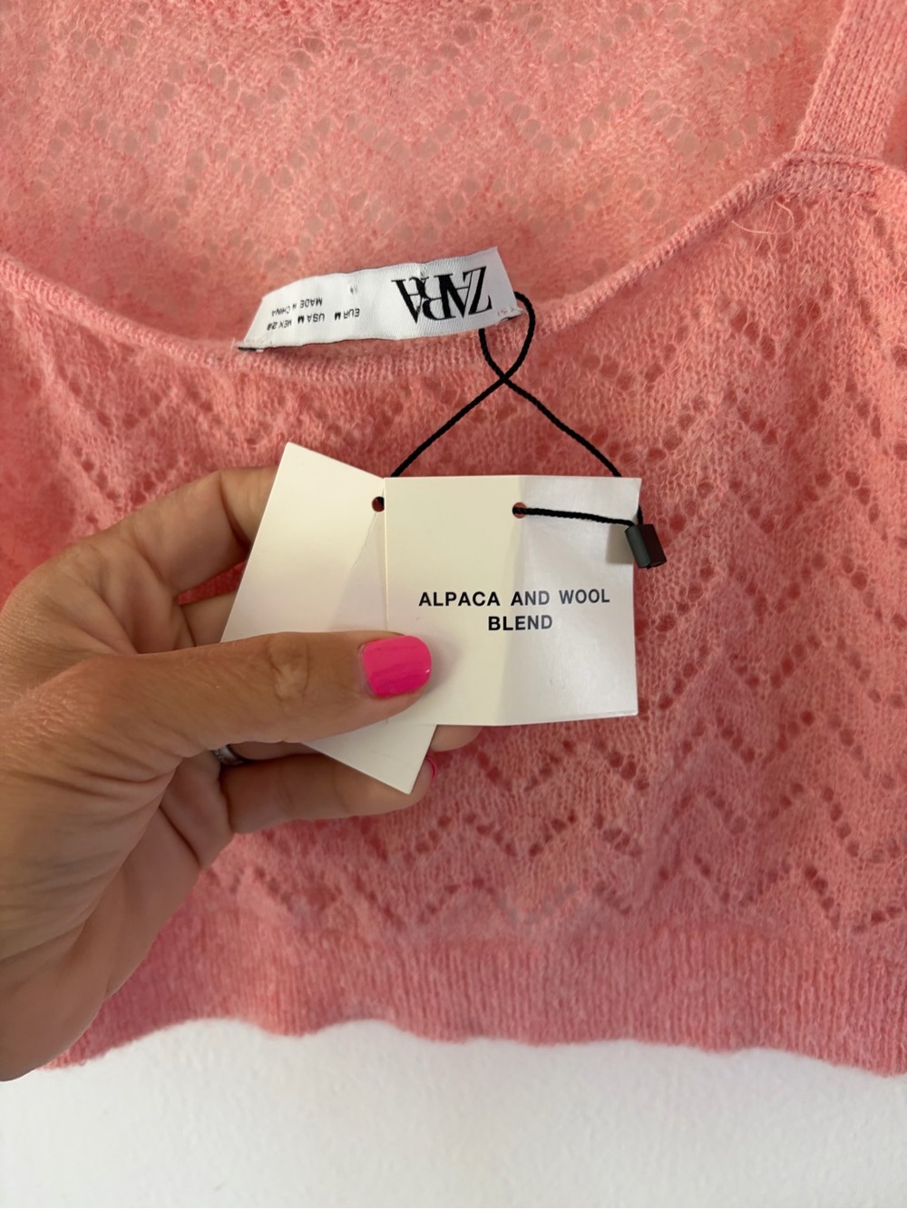 Zara Alpaca/Wool Blend Crochet Pink‎ Cropped Soft Fuzzy Tank Top Size Medium - Picture 6 of 8